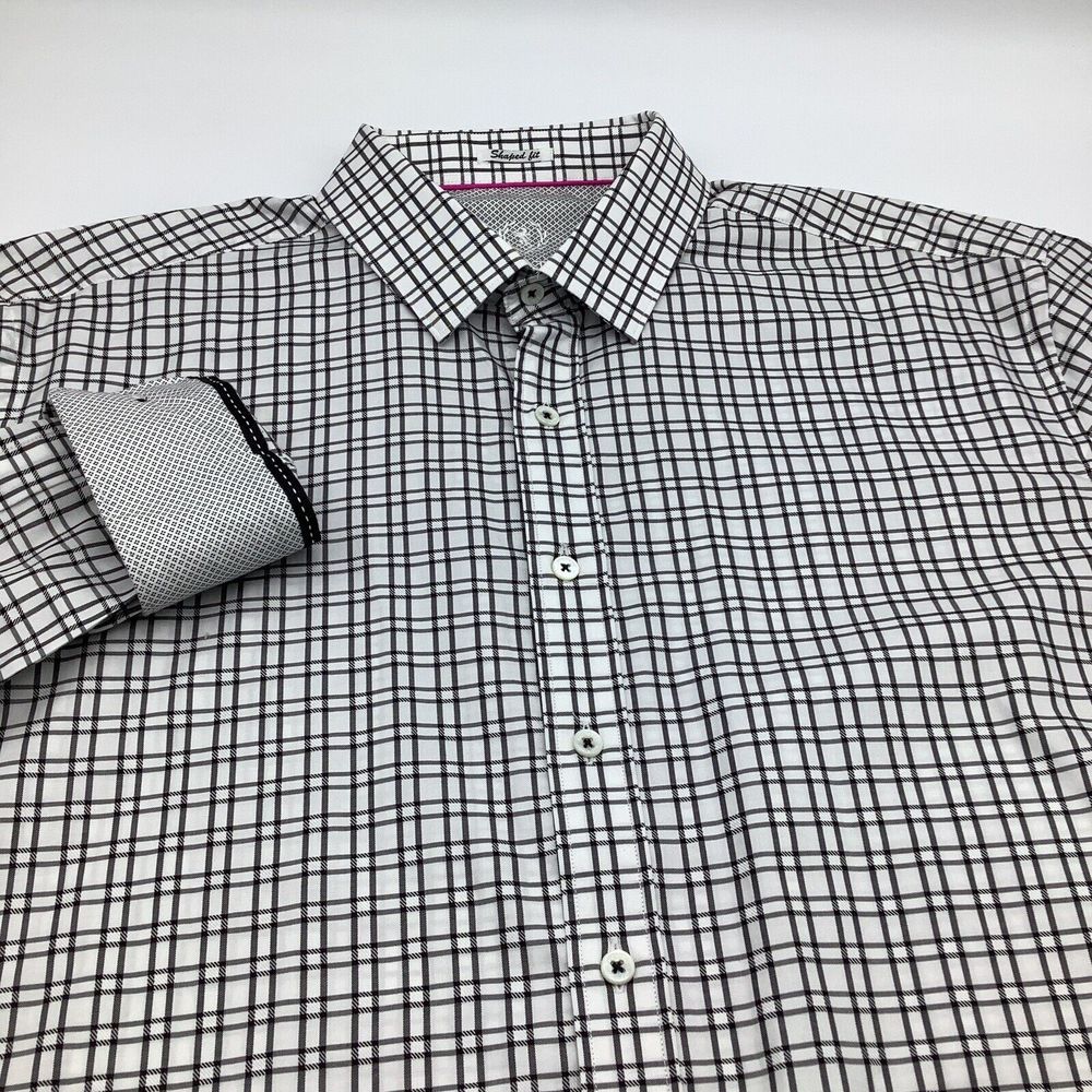 Bugatchi Mens‎ Shaped Fit Long Sleeve Button Up Shirt Black Check Size XL